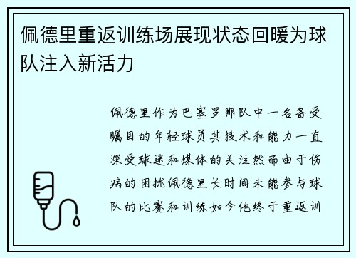 佩德里重返训练场展现状态回暖为球队注入新活力